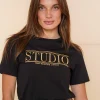 Tops & T-shirts*Geisha Fashion Geisha Dames Basic T-shirt Met Tekst 42635-24 zwart