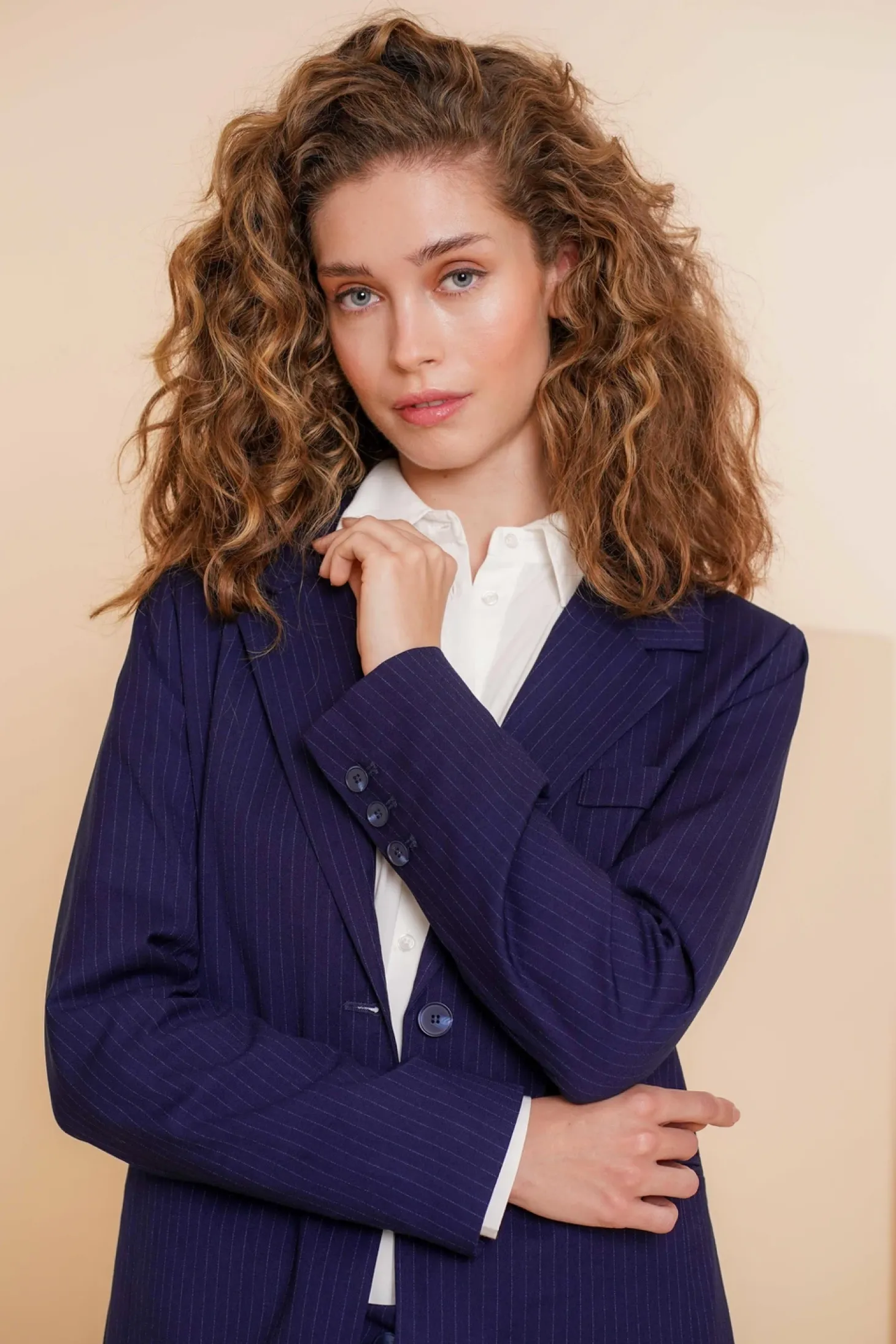 Jasjes & Blazers*Geisha Fashion Geisha Dames Blazer Met Pinstripe 45525-10 indigo