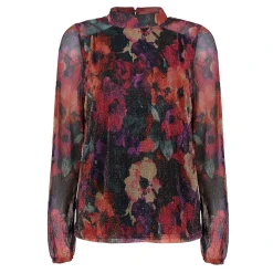 Tops & T-shirts*Geisha Fashion Geisha Dames Bloemenprint Top Met Glitter 43663-20 blue