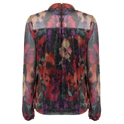 Tops & T-shirts*Geisha Fashion Geisha Dames Bloemenprint Top Met Glitter 43663-20 blue