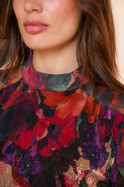Tops & T-shirts*Geisha Fashion Geisha Dames Bloemenprint Top Met Glitter 43663-20 blue