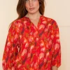 Blouses*Geisha Fashion Geisha Dames Blouse Met 3/4 Mouwen 43705-20 rood