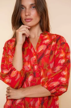 Blouses*Geisha Fashion Geisha Dames Blouse Met 3/4 Mouwen 43705-20 rood