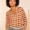 Blouses*Geisha Fashion Geisha Dames Blouse Met Bloemenprint En Lurex 43697-20 off-white