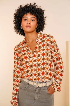 Blouses*Geisha Fashion Geisha Dames Blouse Met Bloemenprint En Lurex 43697-20 off-white