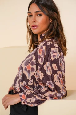 Blouses*Geisha Fashion Geisha Dames Blouse Met Bloemenprint 43673-20 paars