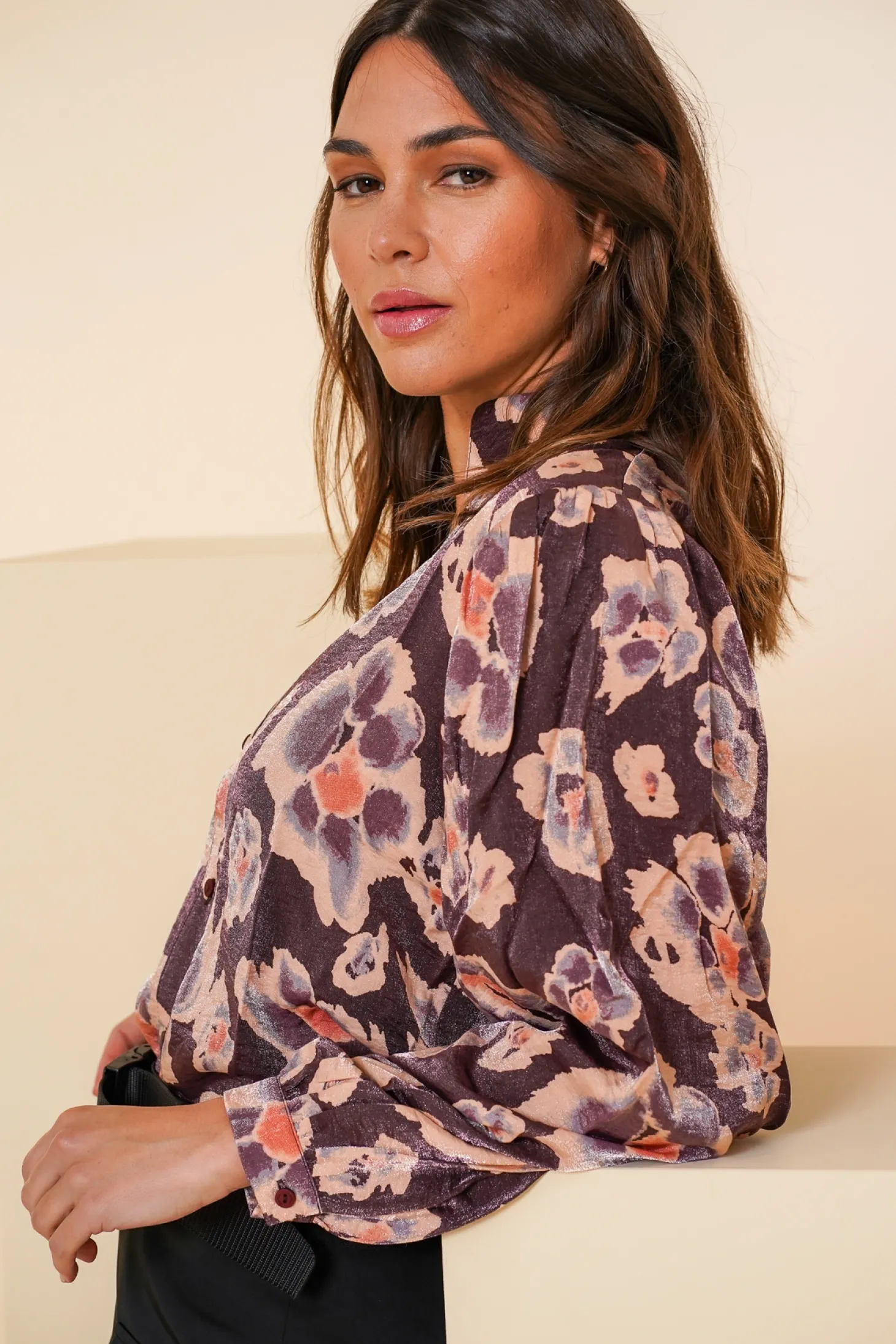 Blouses*Geisha Fashion Geisha Dames Blouse Met Bloemenprint 43673-20 paars