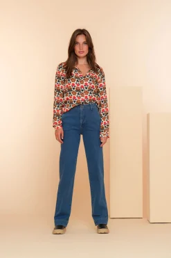 Blouses*Geisha Fashion Geisha Dames Blouse Met Grafische Print 43680-20 blue