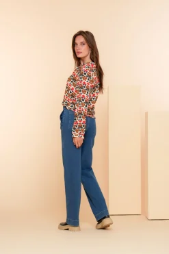 Blouses*Geisha Fashion Geisha Dames Blouse Met Grafische Print 43680-20 blue