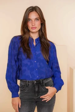 Blouses*Geisha Fashion Geisha Dames Blouse Met Print 43652-47 cobalt