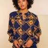 Blouses*Geisha Fashion Geisha Dames Blouse Met Print 43683-20 blue