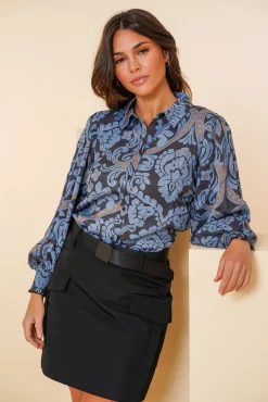 Blouses*Geisha Fashion Geisha Dames Blouse Met Sierlijke Print 43710-20 anthracite