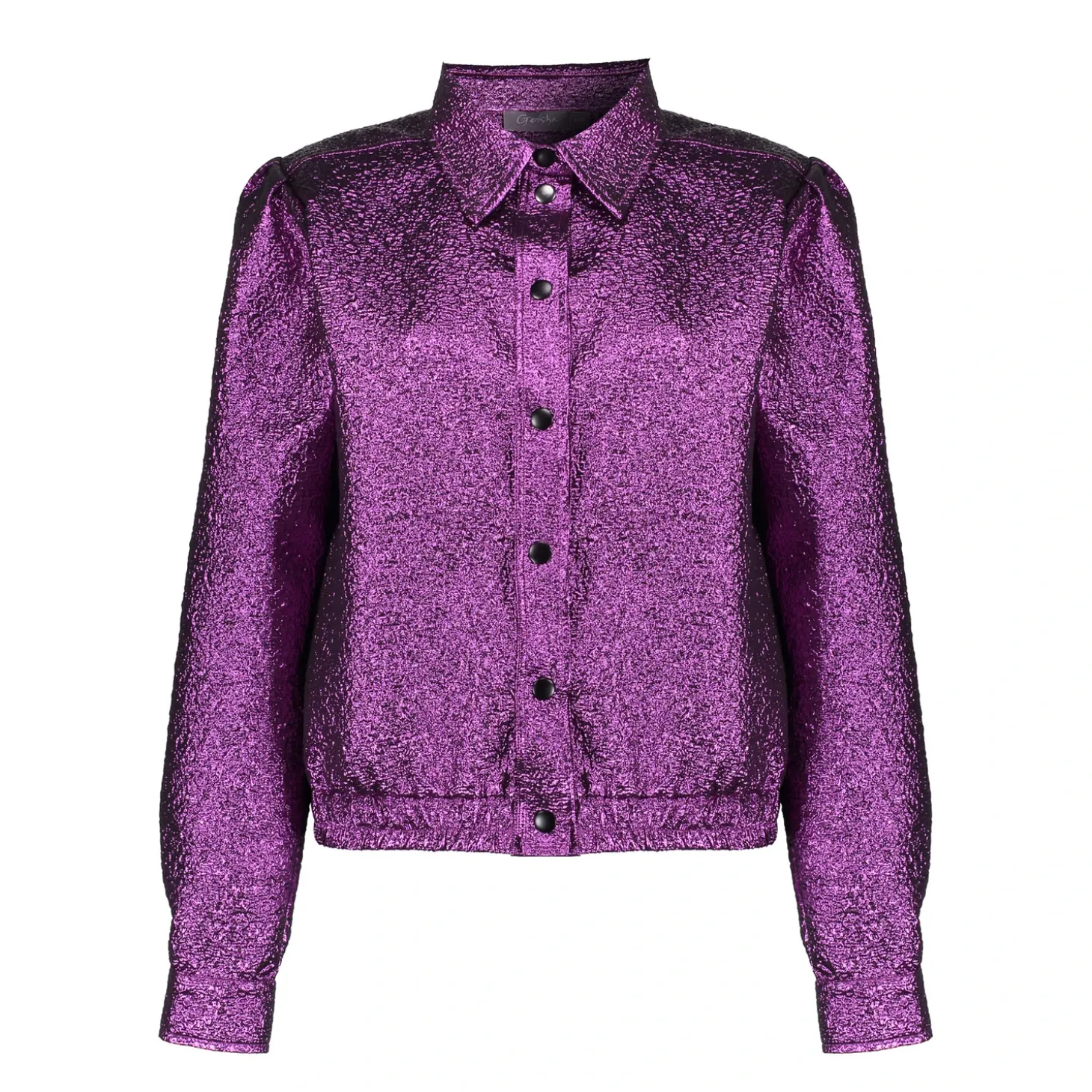 Tops & T-shirts*Geisha Fashion Geisha Dames Bomberjasje Met Metalic Look 43684-20 fuchsia