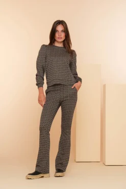 Broeken*Geisha Fashion Geisha Dames Broek Met Minimal Print 41552-70 zwart