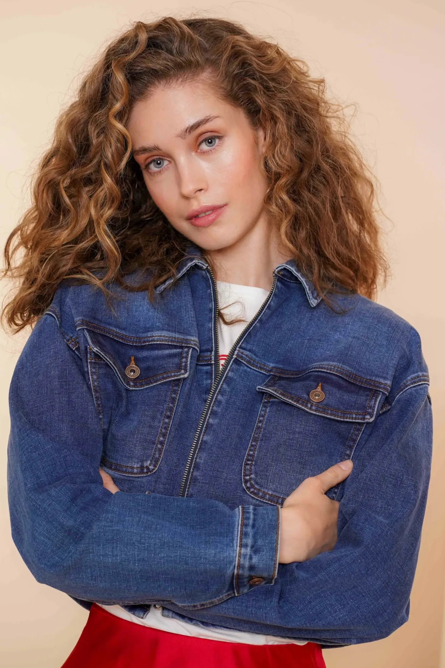Denim | Jasjes & Blazers*Geisha Fashion Geisha Dames Cropped Spijkerjasje 45511-10 blue denim stonewash
