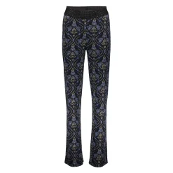 Broeken*Geisha Fashion Geisha Dames Flare Broek Met Print 41674-20 zwart