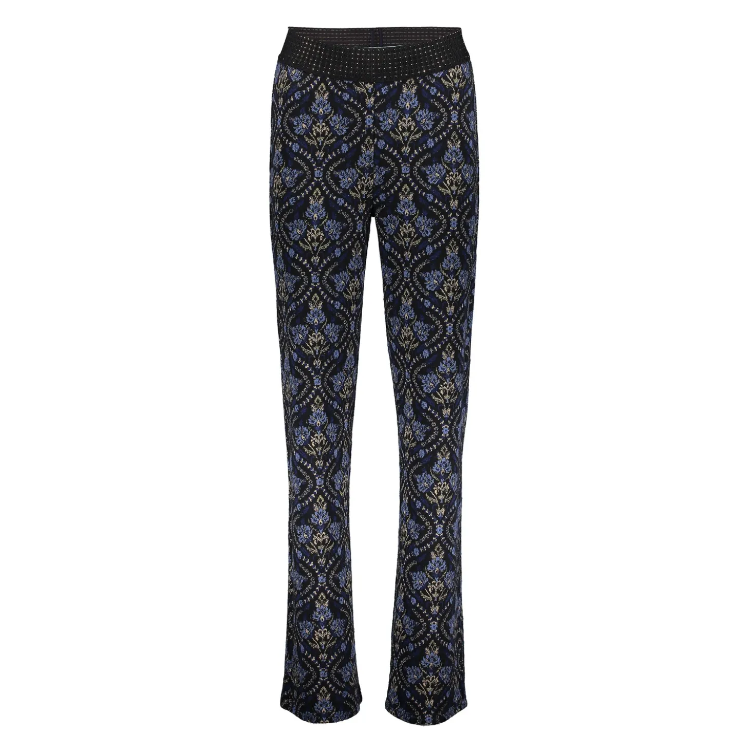 Broeken*Geisha Fashion Geisha Dames Flare Broek Met Print 41674-20 zwart