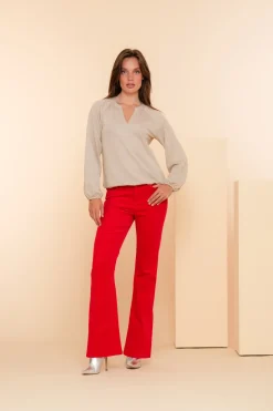 Broeken | Denim*Geisha Fashion Geisha Dames Flare Jeans Met Stretch 41529-10 rood