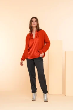 Truien & Vesten*Geisha Fashion Geisha Dames Gebreid Vest 44585-70 oranje