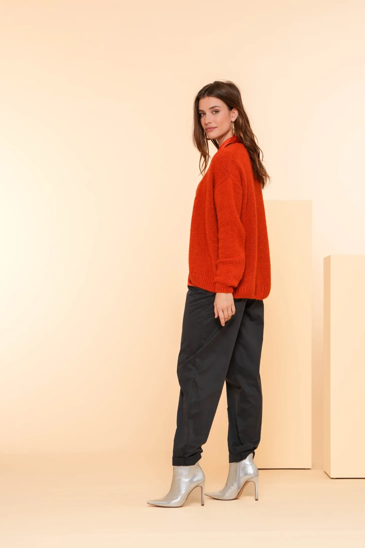 Truien & Vesten*Geisha Fashion Geisha Dames Gebreid Vest 44585-70 oranje