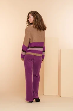 Truien & Vesten*Geisha Fashion Geisha Dames Gebreide Trui Met Streep 44576-70 sand