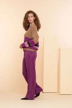 Truien & Vesten*Geisha Fashion Geisha Dames Gebreide Trui Met Streep 44576-70 sand