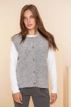 Truien & Vesten*Geisha Fashion Geisha Dames Gilet Met Knopen 44562-14 grijs