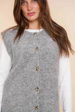Truien & Vesten*Geisha Fashion Geisha Dames Gilet Met Knopen 44562-14 grijs