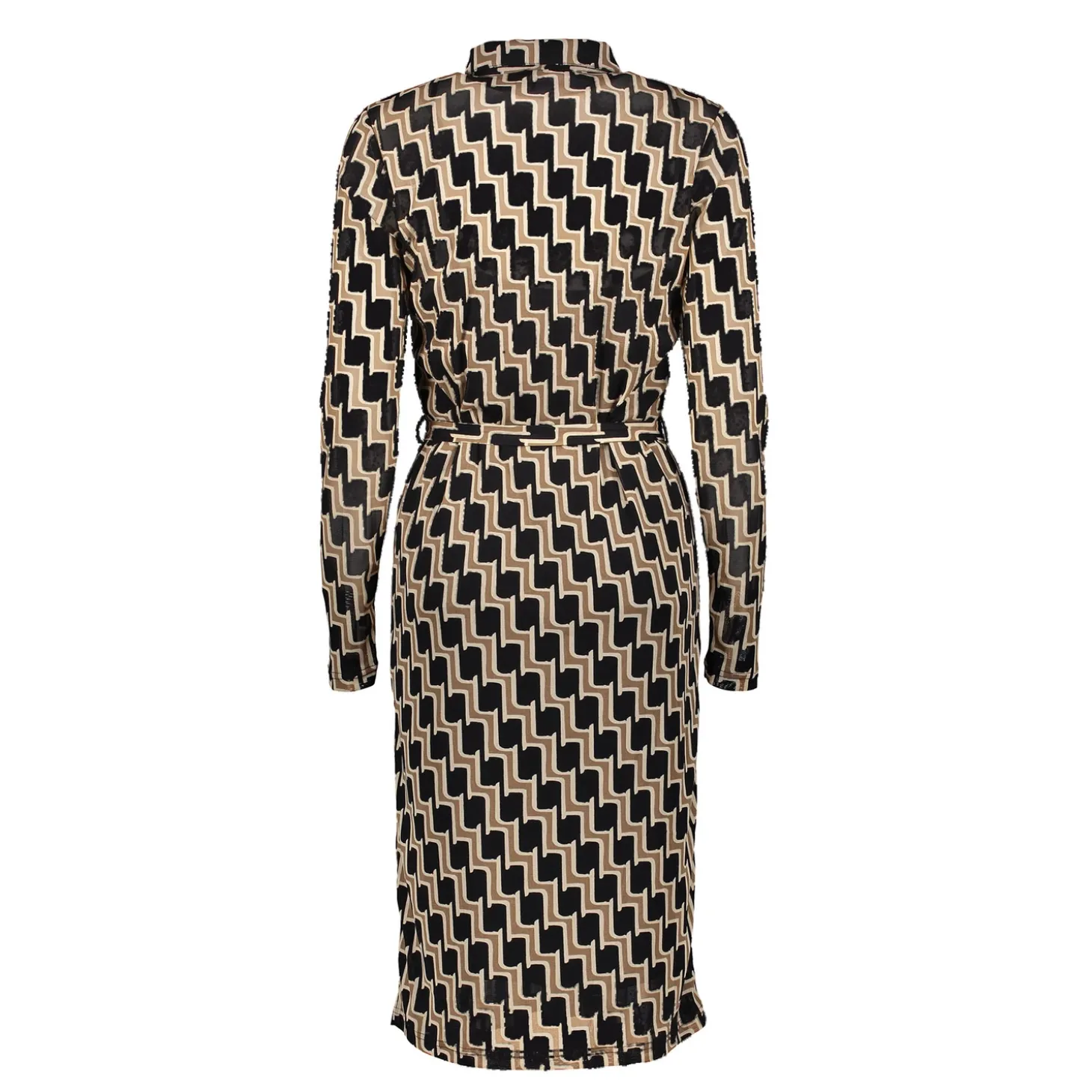 Jurken & Jumpsuits*Geisha Fashion Geisha Dames Grafische Jurk Met Ceintuur 47580-14 zwart