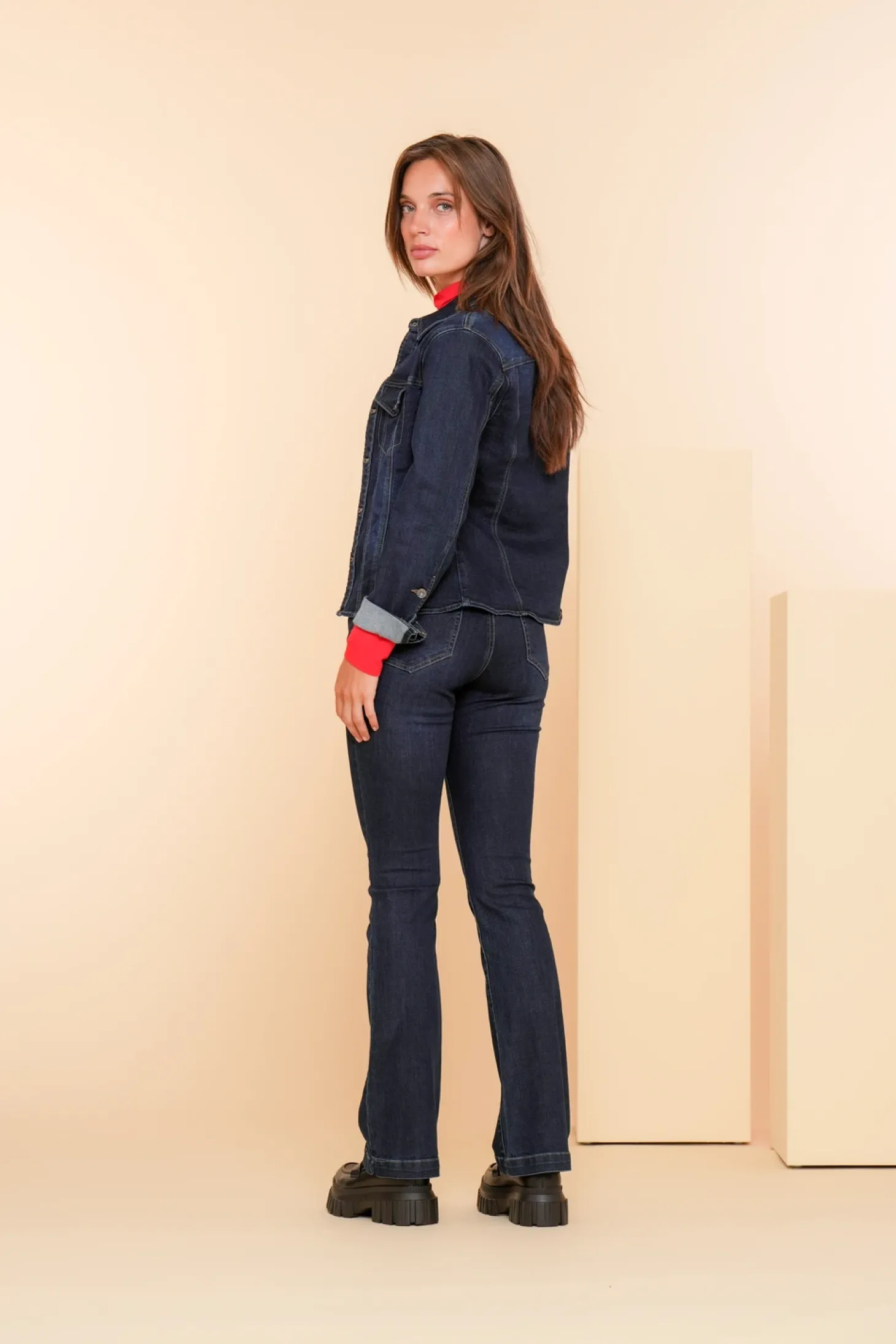 Broeken | Denim*Geisha Fashion Geisha Dames Jeans Flare Dark Rinse Met Lurex 41511-10 dark blue denim