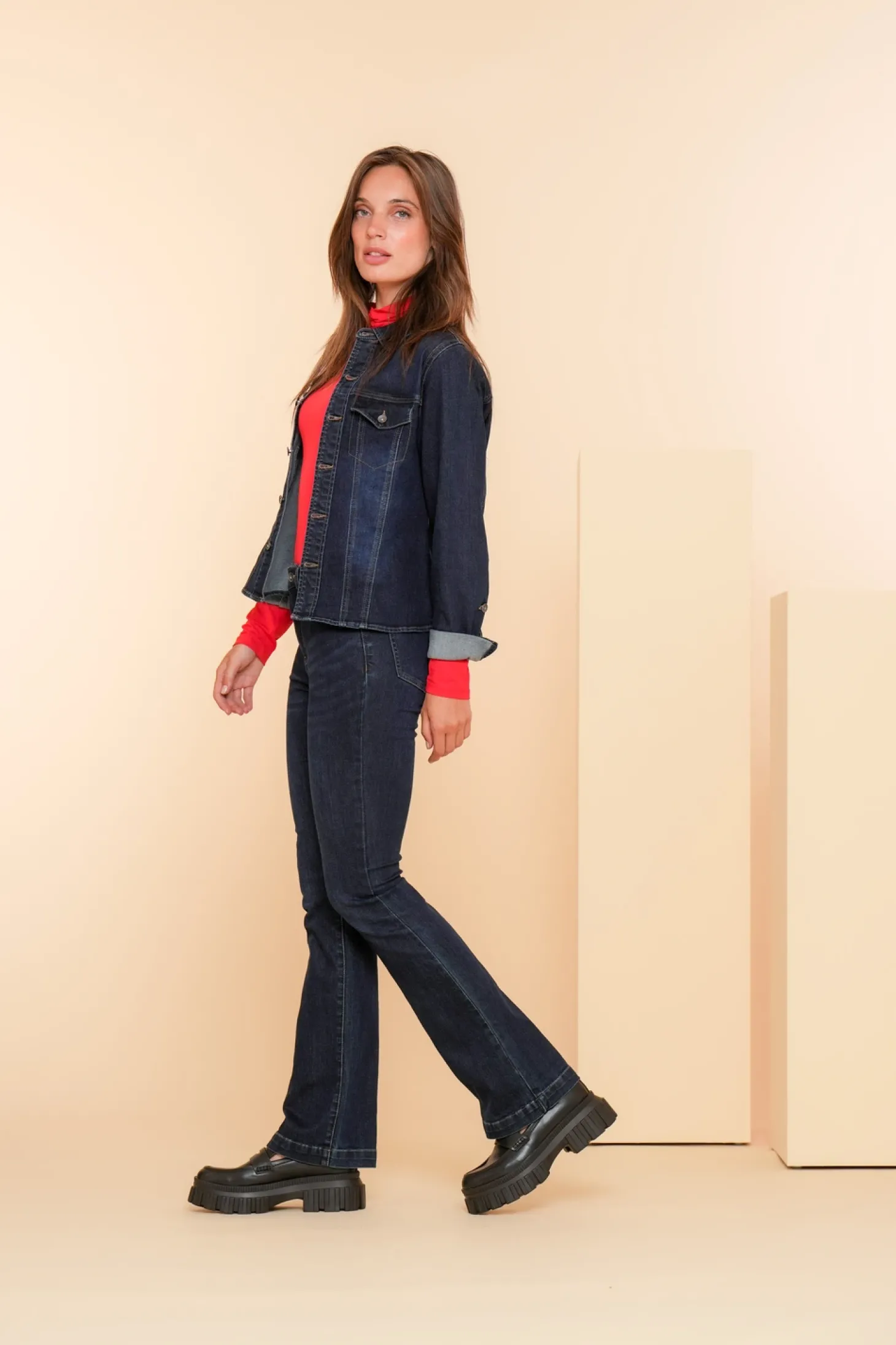 Broeken | Denim*Geisha Fashion Geisha Dames Jeans Flare Dark Rinse Met Lurex 41511-10 dark blue denim