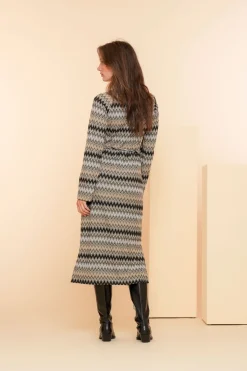 Jurken & Jumpsuits*Geisha Fashion Geisha Dames Jurk Met Zigzag Print 47610-20 sand