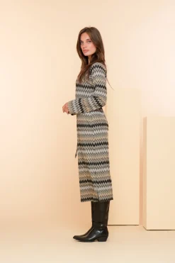Jurken & Jumpsuits*Geisha Fashion Geisha Dames Jurk Met Zigzag Print 47610-20 sand