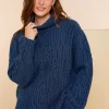 Truien & Vesten*Geisha Fashion Geisha Dames Kabeltrui Met Col 44593-43 petrol
