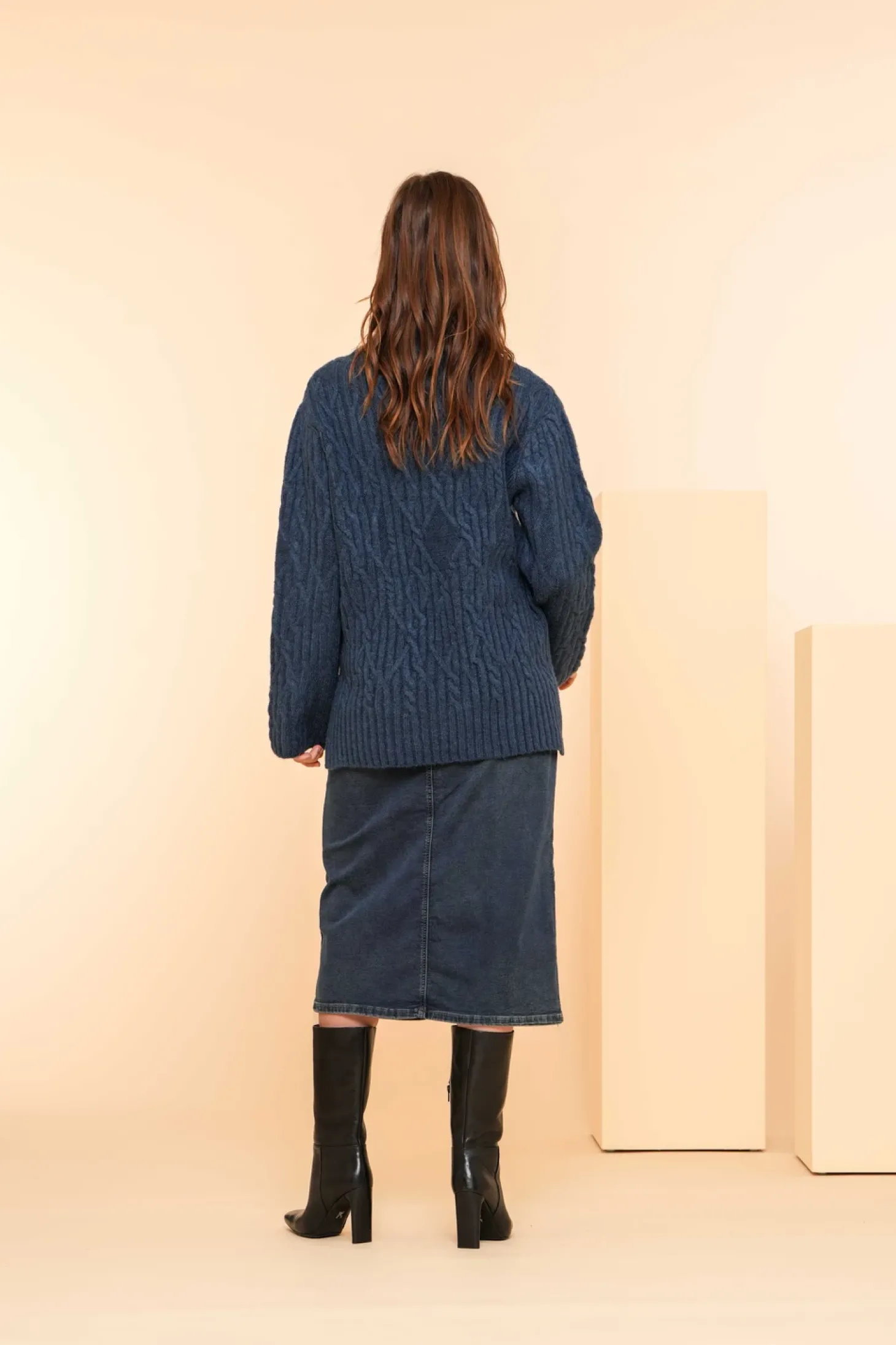 Truien & Vesten*Geisha Fashion Geisha Dames Kabeltrui Met Col 44593-43 petrol