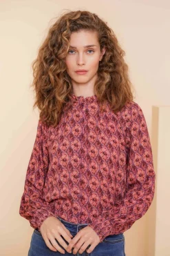 Blouses*Geisha Fashion Geisha Dames Kleurrijke Blouse Met Ikat Print 43698-20 mauve