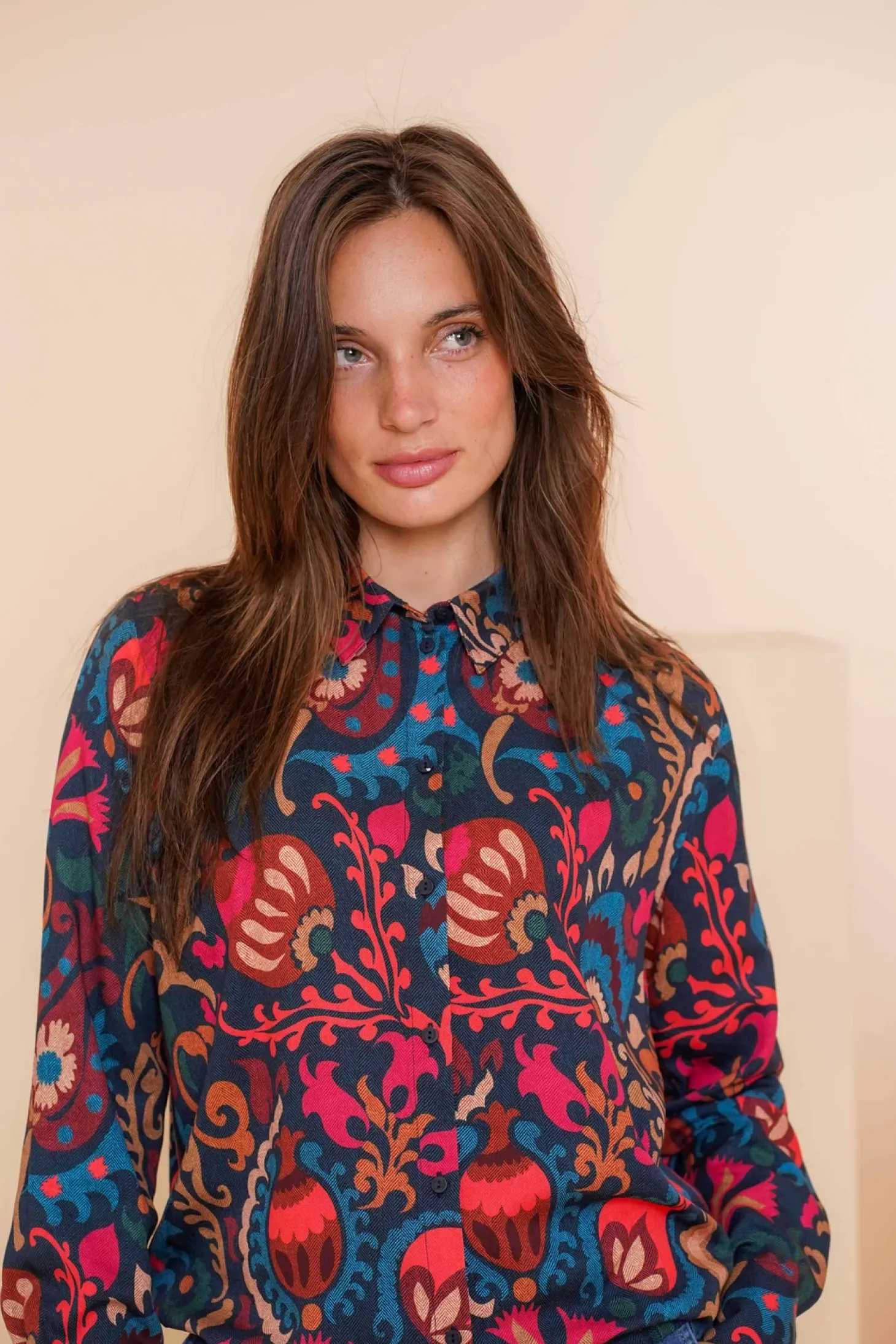 Blouses*Geisha Fashion Geisha Dames Kleurrijke Blouse 43670-20 blue