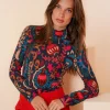 Tops & T-shirts*Geisha Fashion Geisha Dames Kleurrijke Top Met Col 42650-20 blue