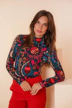 Tops & T-shirts*Geisha Fashion Geisha Dames Kleurrijke Top Met Col 42650-20 blue