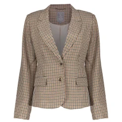Denim | Jasjes & Blazers*Geisha Fashion Geisha Dames Korte Blazer Met Checkered Print 45523-10 sand