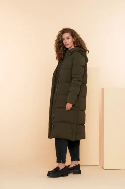 Jassen & Jacks*Geisha Fashion Geisha Dames Lange Pufferjas Met Capuchon 48522-21 dark green