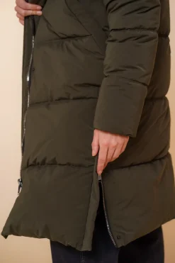 Jassen & Jacks*Geisha Fashion Geisha Dames Lange Pufferjas Met Capuchon 48522-21 dark green