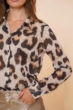 Blouses*Geisha Fashion Geisha Dames Leopard Blouse 43690-20 sand