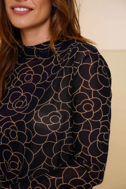 Tops & T-shirts*Geisha Fashion Geisha Dames Mesh Top Met Bloemenprint 42531-14 navy