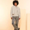 Broeken*Geisha Fashion Geisha Dames Mid Rise Broek Met Panterprint 41663-20 grijs