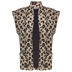 Jasjes & Blazers*Geisha Fashion Geisha Dames Oversized Gilet Met Panterprint 45618-20 sand