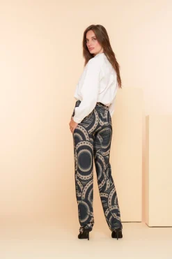 Broeken*Geisha Fashion Geisha Dames Pantalon Met Mandela Print 41660-20 navy