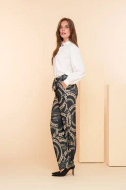 Broeken*Geisha Fashion Geisha Dames Pantalon Met Mandela Print 41660-20 navy