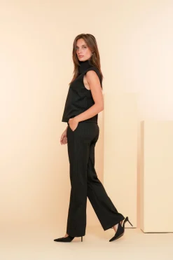 Broeken*Geisha Fashion Geisha Dames Pinstripe Pantalon 41664-20 zwart