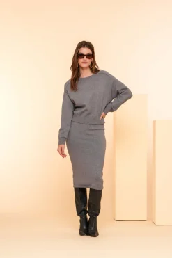 Truien & Vesten*Geisha Fashion Geisha Dames Pull Round Neck 44501-10 grey melange